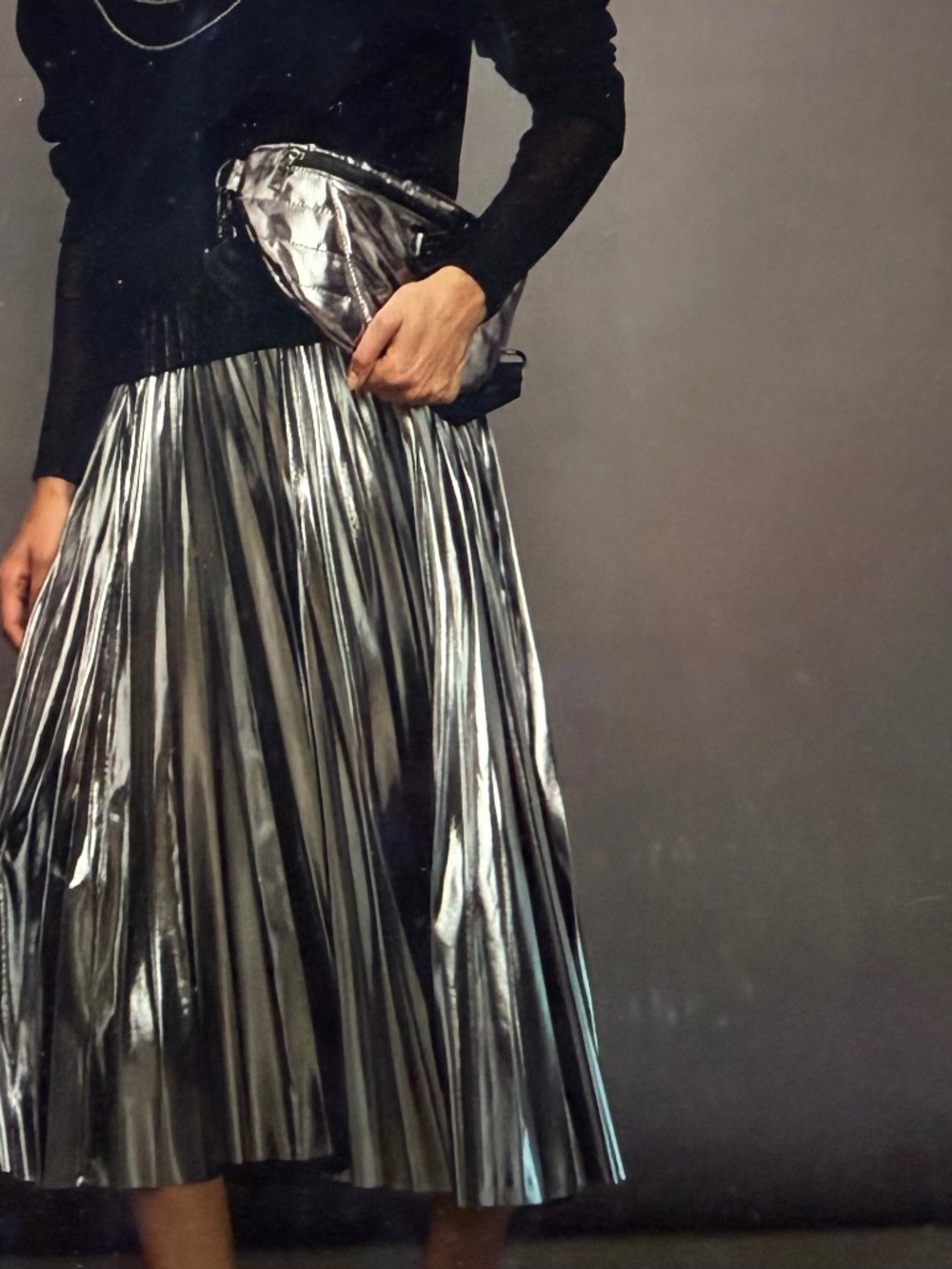 Carbon38 Metallic Pleated Skirt